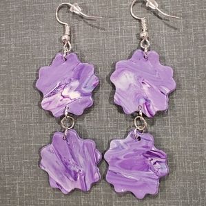 Purple Marbled polymer clay earrings